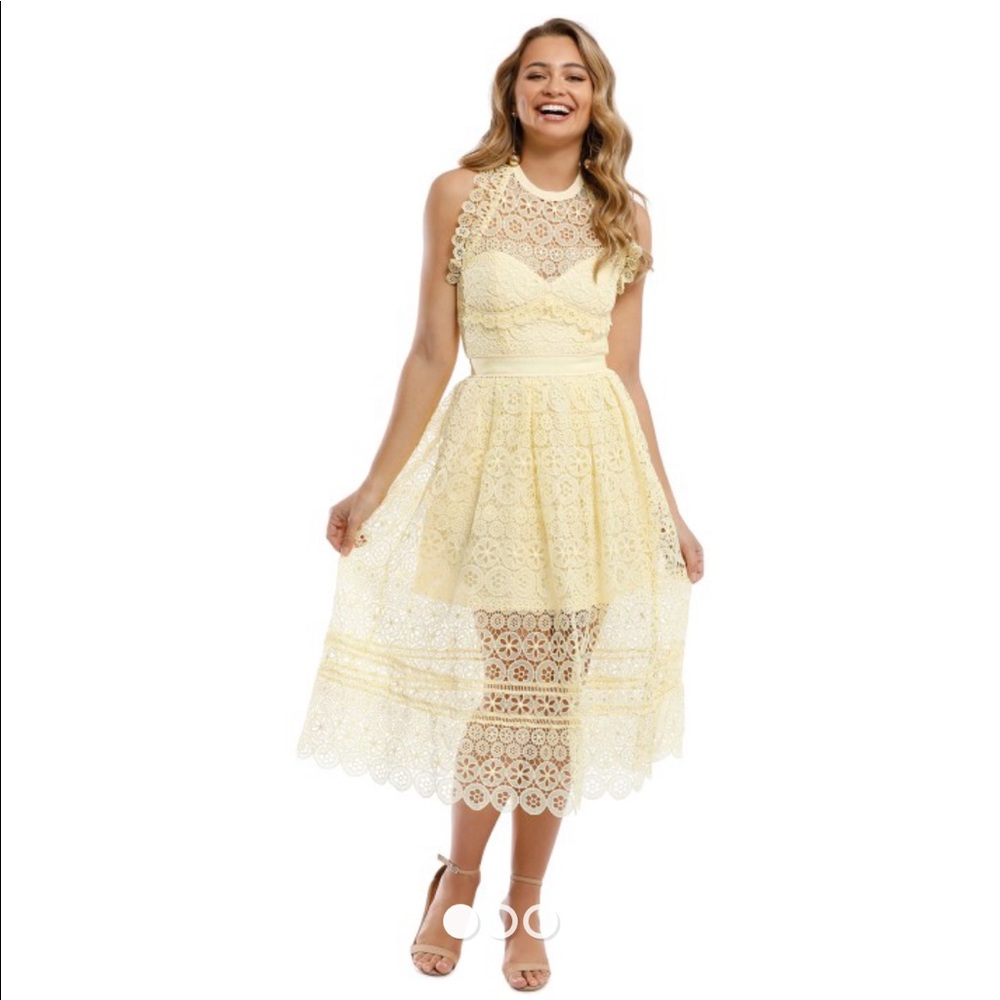 SELF PORTRAIT Yellow Circle Floral Lace Midi Dress